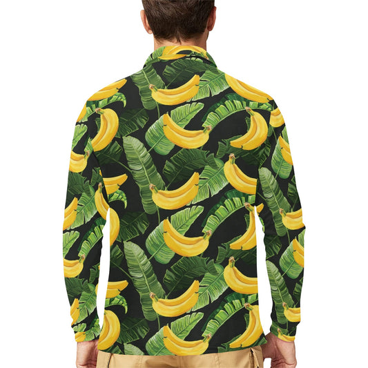 Banana Pattern Print Design BA01 Long Sleeve Polo Shirt For Men's