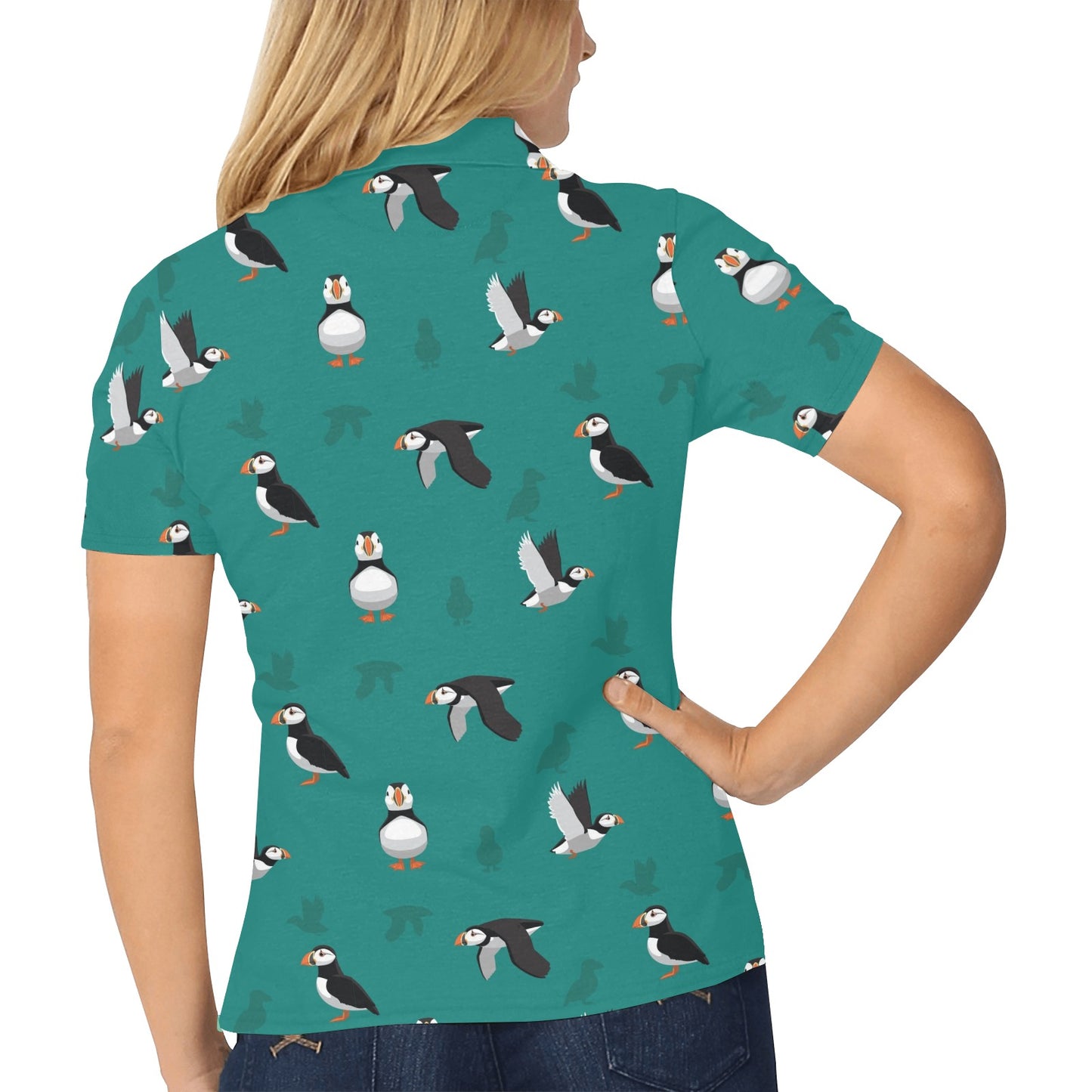 Puffin Pattern Print Design A02 Women's Polo Shirt