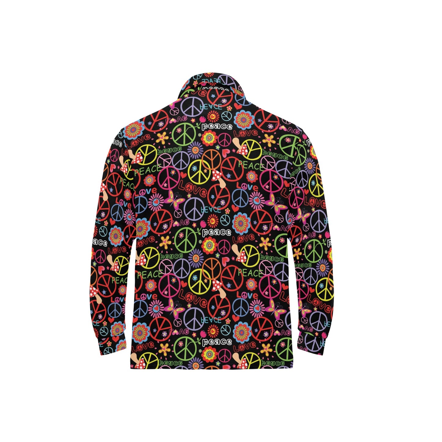 Peace Sign Colorful Design Print Long Sleeve Polo Shirt For Men's
