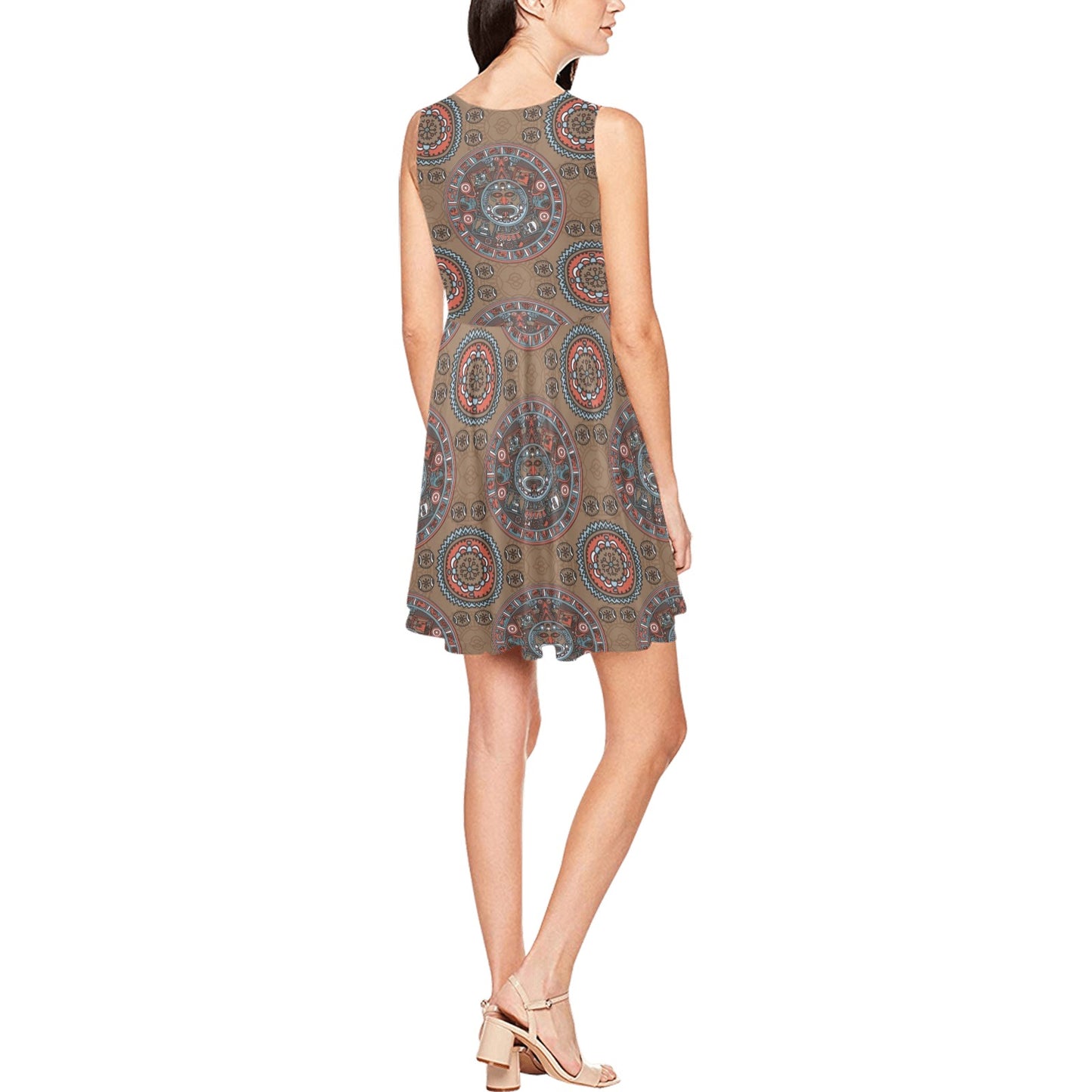 Calendar Aztec Pattern Print Design 03 Sleeveless Dress