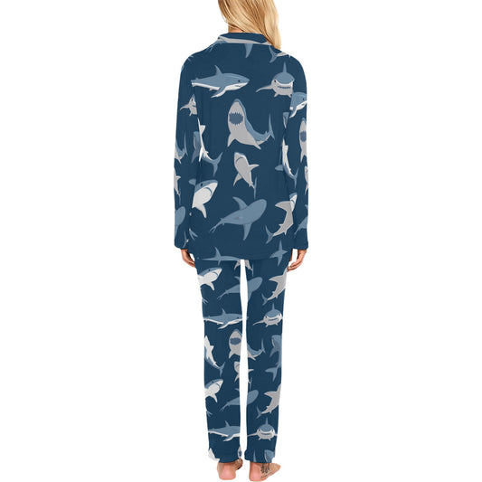 Shark Action Pattern Women's Long Pajama Set