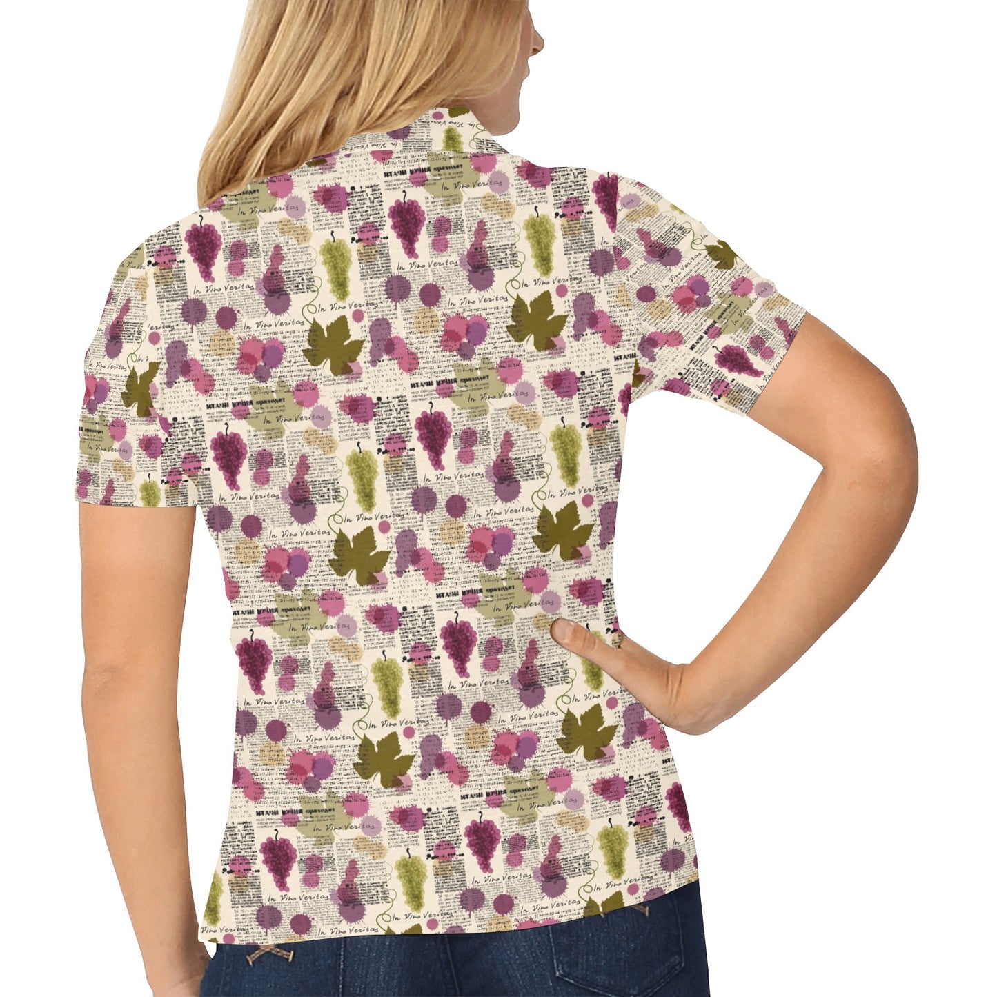 Wine Style Design Print Women's Polo Shirt