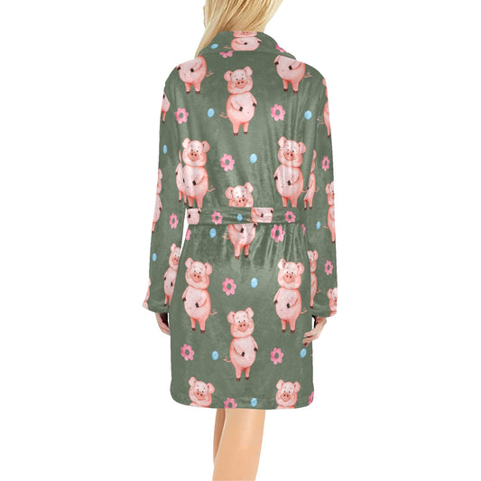 Pig Pattern Print Design 03 Women's Fleece Robe