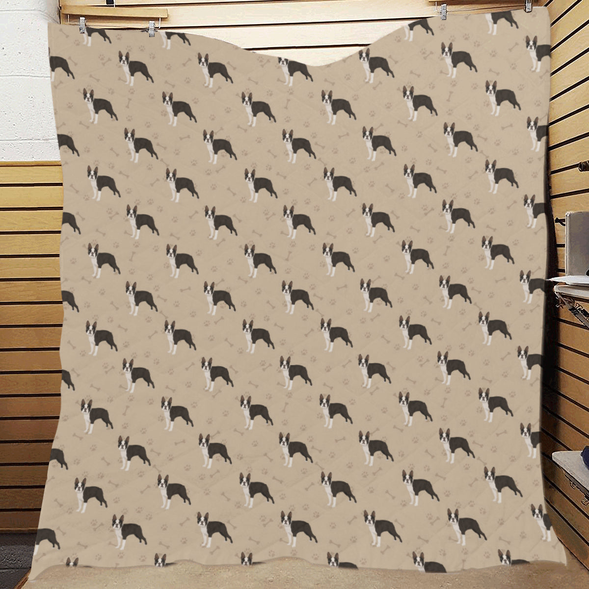Boston Terrier Pattern Print Design 02 Premium Quilt