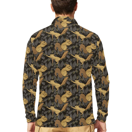 Squirrel Print Design LKS309 Long Sleeve Polo Shirt For Men's