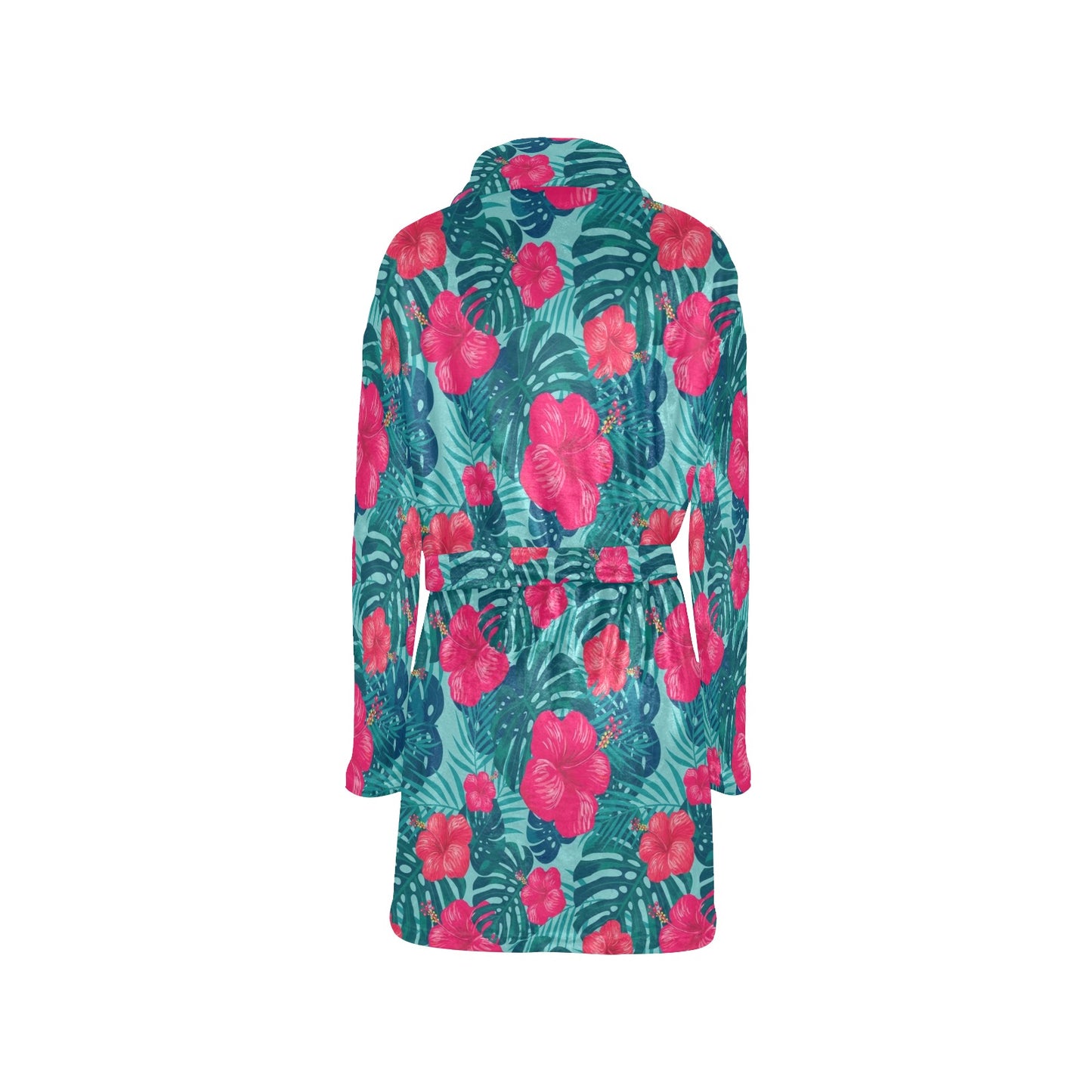 Red Hibiscus Pattern Print Design HB017 Women's Fleece Robe