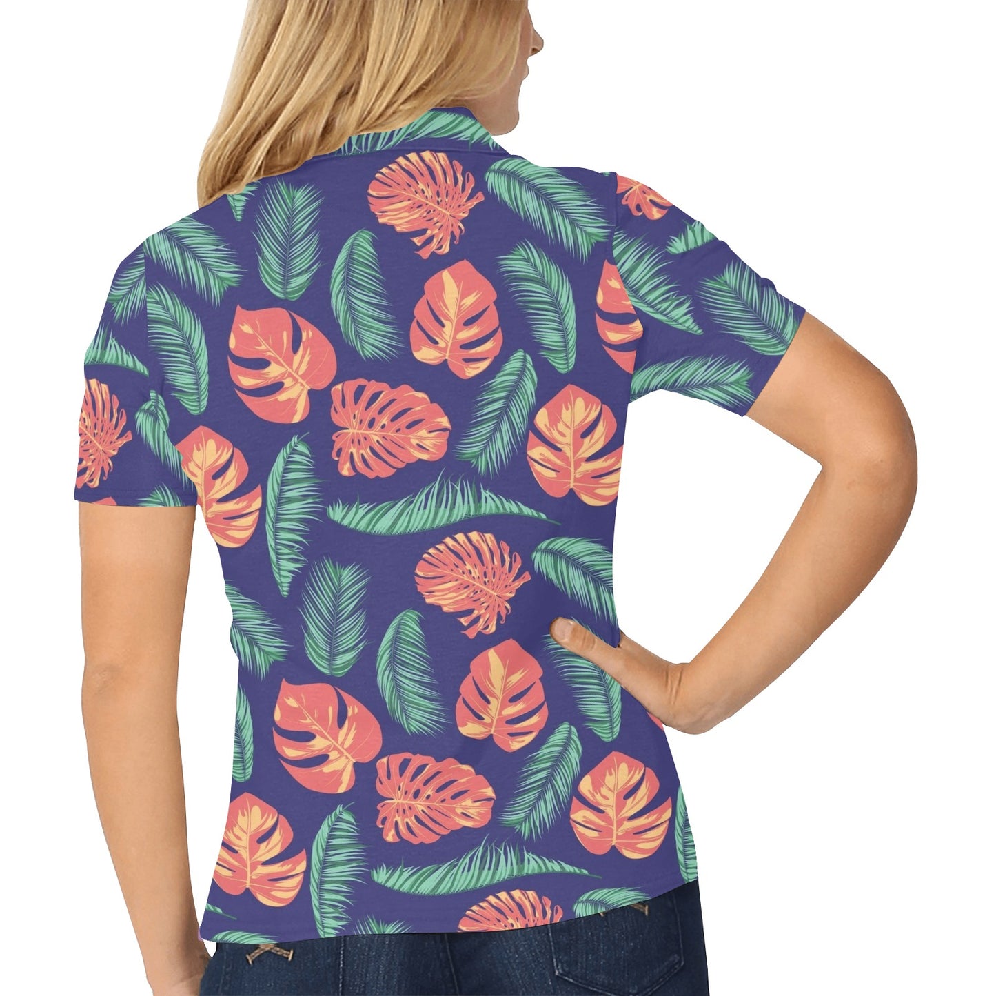 Palm Leaves Pattern Print Design PL011 Women's Polo Shirt