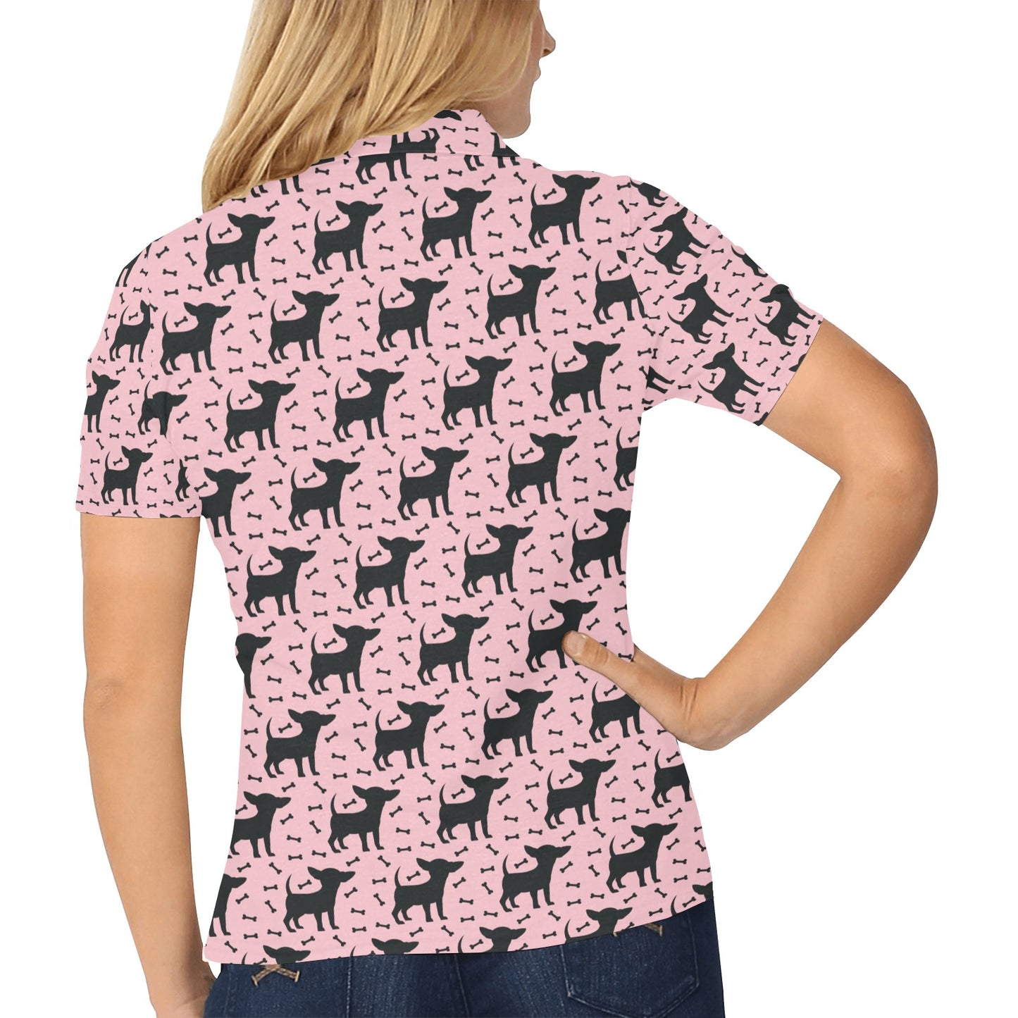 Chihuahua Pink Print Pattern Women's Polo Shirt