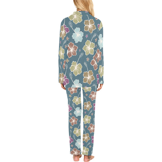Hibiscus Pattern Print Design HB033 Women's Long Pajama Set