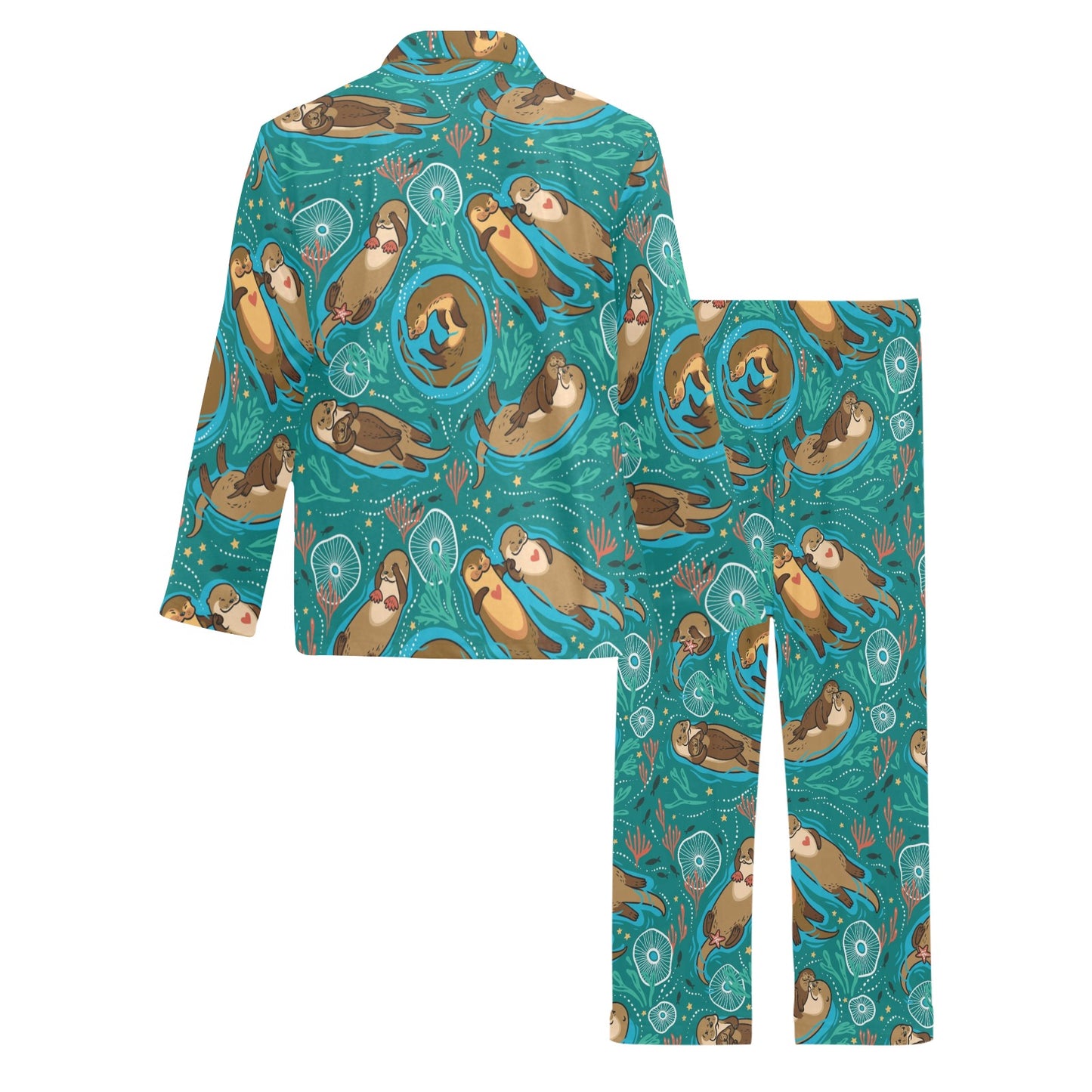 Sea Otter Pattern Print Design 01 Men's Long Pajama Set