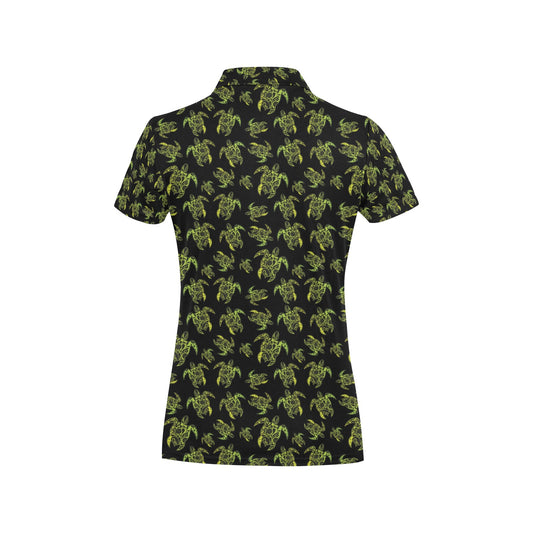 Green Tribal Turtle Polynesian Themed Women's Polo Shirt