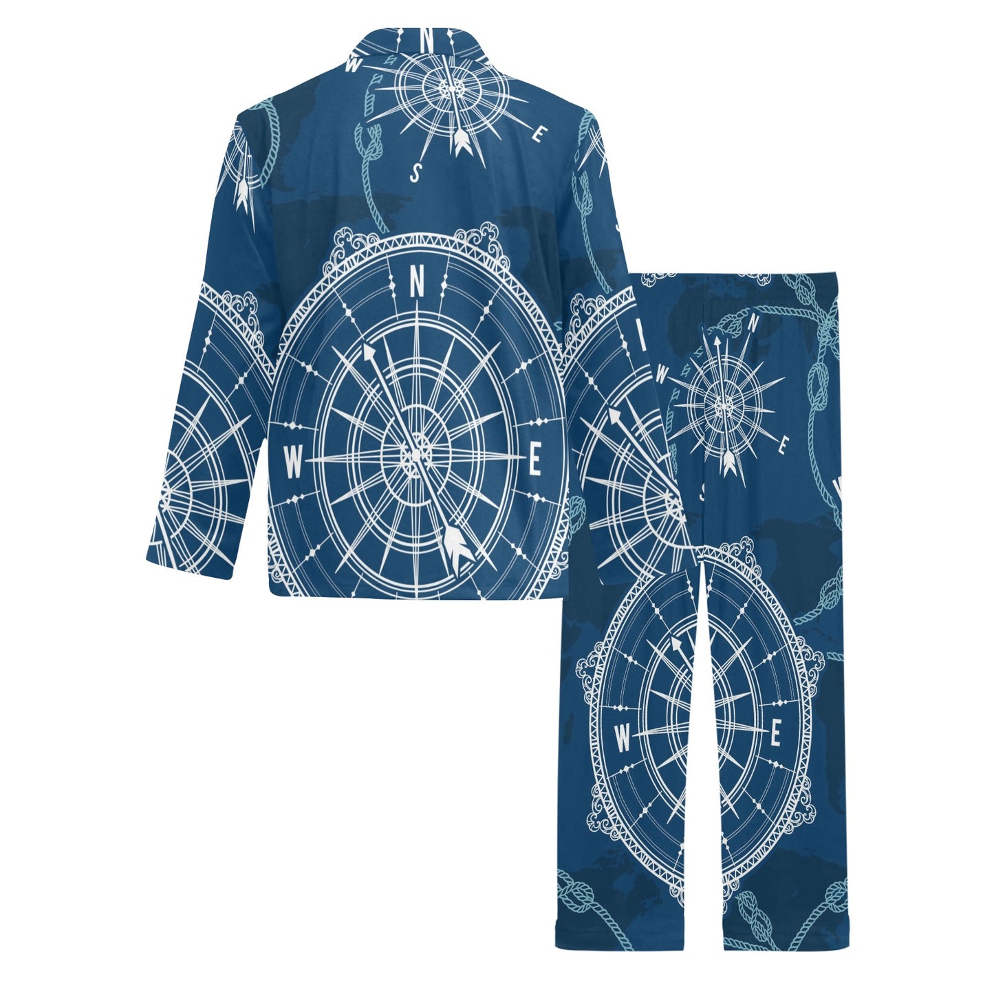 Nautical Compass Print Men's Long Pajama Set
