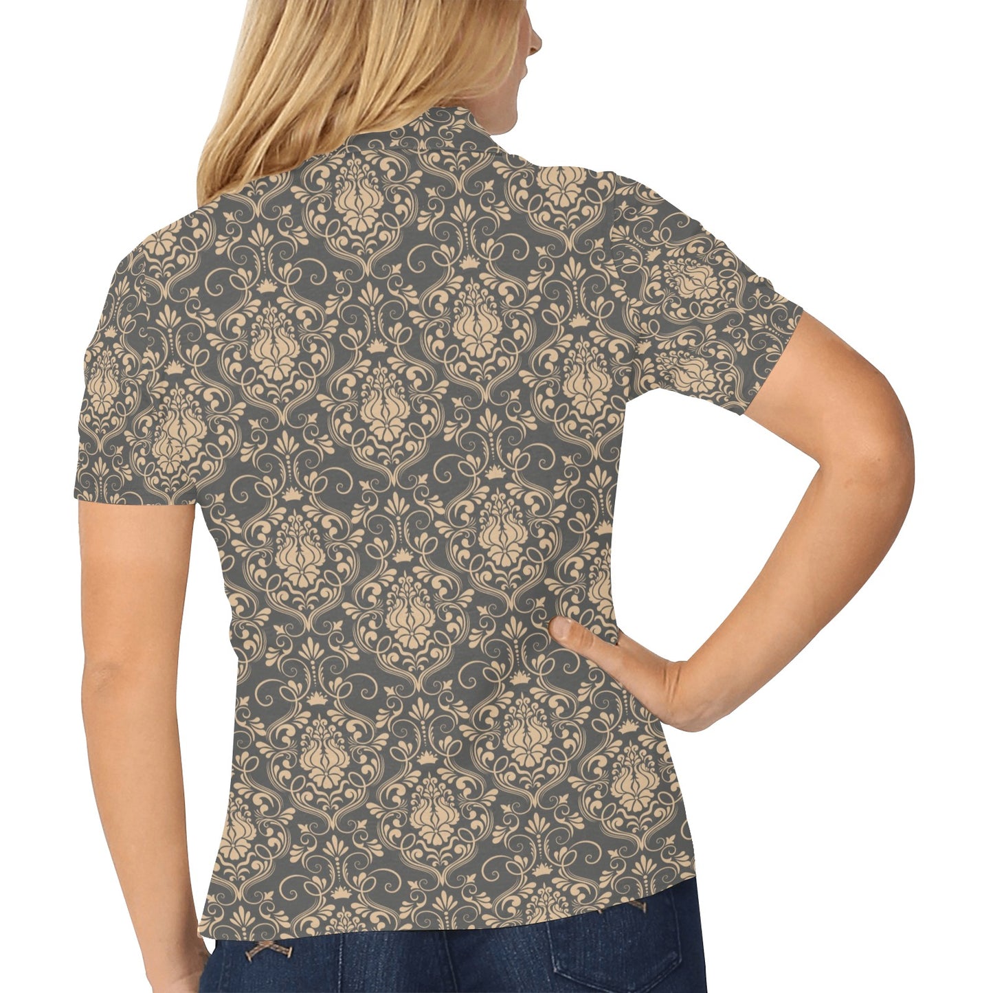 Damask Elegant Luxury Print Pattern Women's Polo Shirt