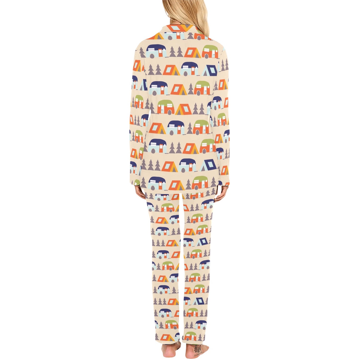 Camper Tent Pattern Print Design 03 Women's Long Pajama Set