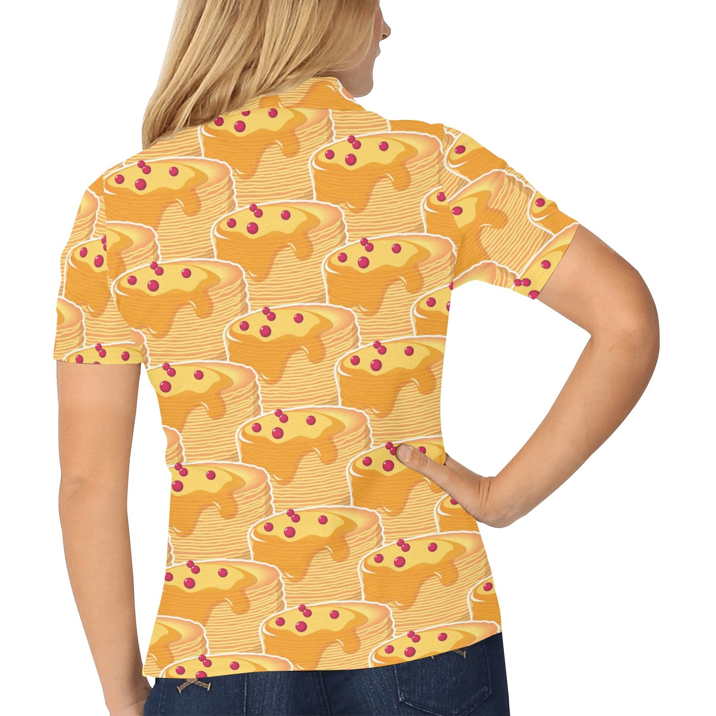 Pancake Pattern Print Design A04 Women's Polo Shirt