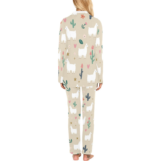 Llama Cactus Pattern Print Design 09 Women's Long Pajama Set
