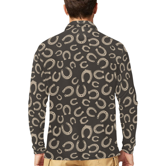 Horseshoe Print Design LKS303 Long Sleeve Polo Shirt For Men's