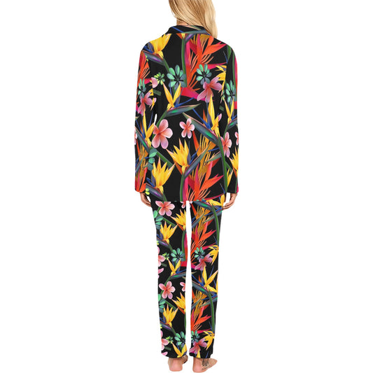 Tropical Flower Pattern Print Design TF015 Women's Long Pajama Set