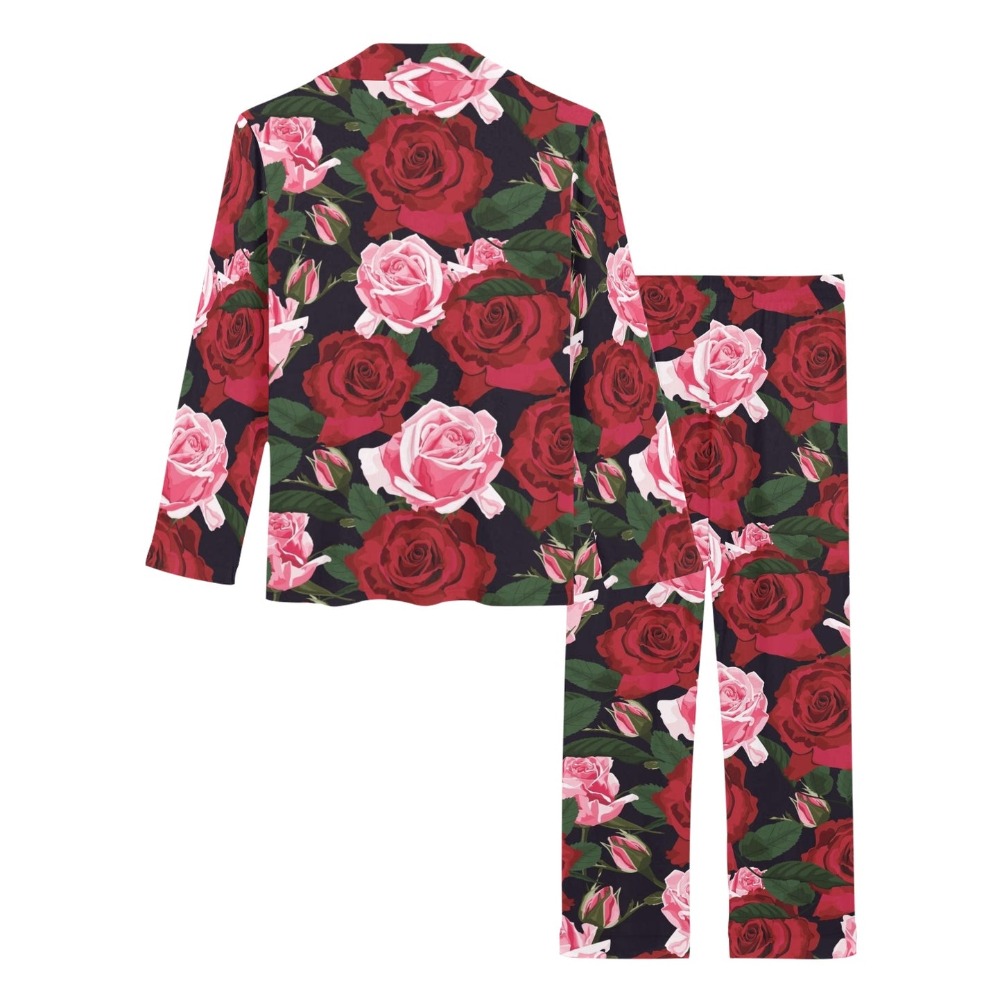 Rose Red Pink Pattern Print Design RO01 Women's Long Pajama Set