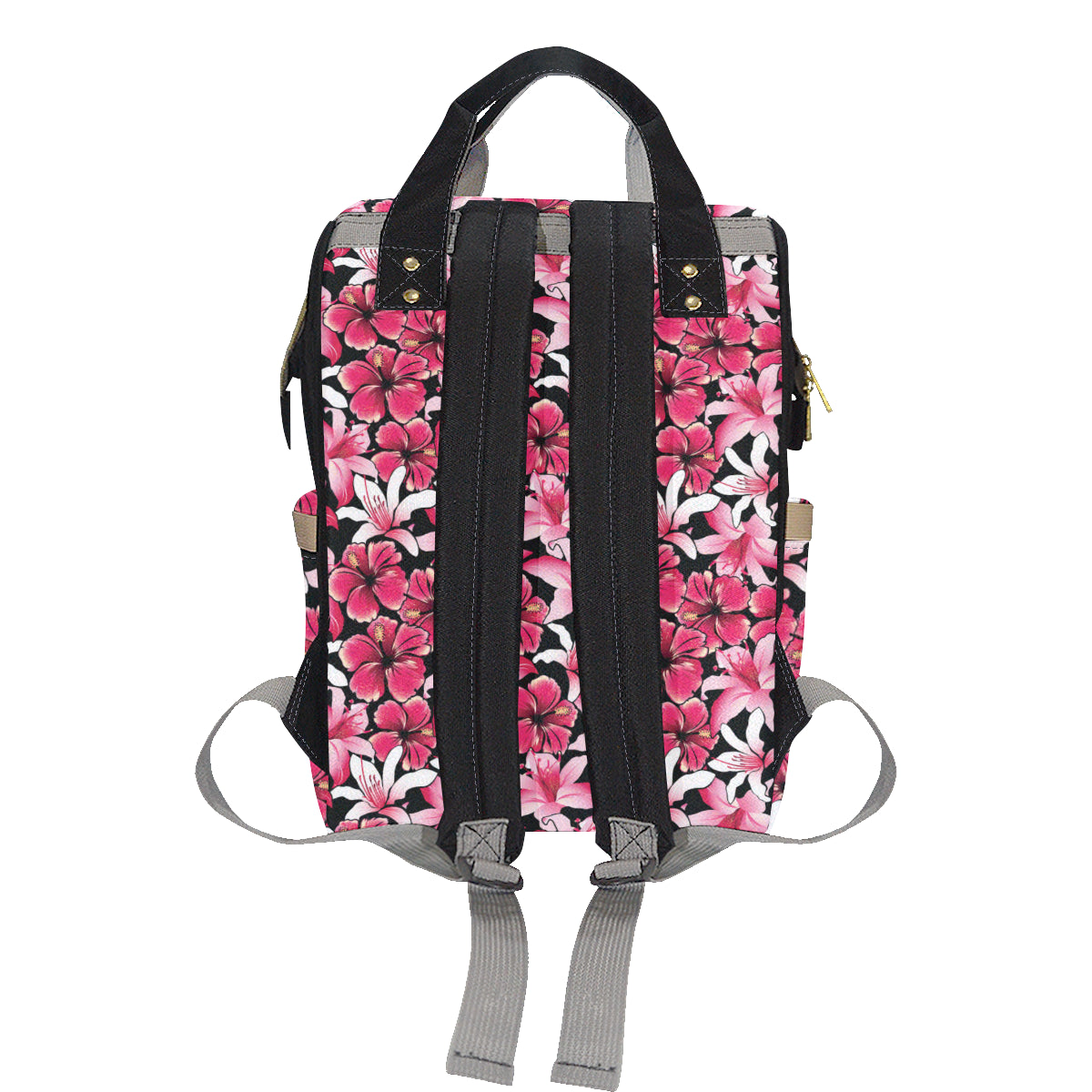 Flower Hawaiian Pink Red Hibiscus Print Diaper Bag Backpack
