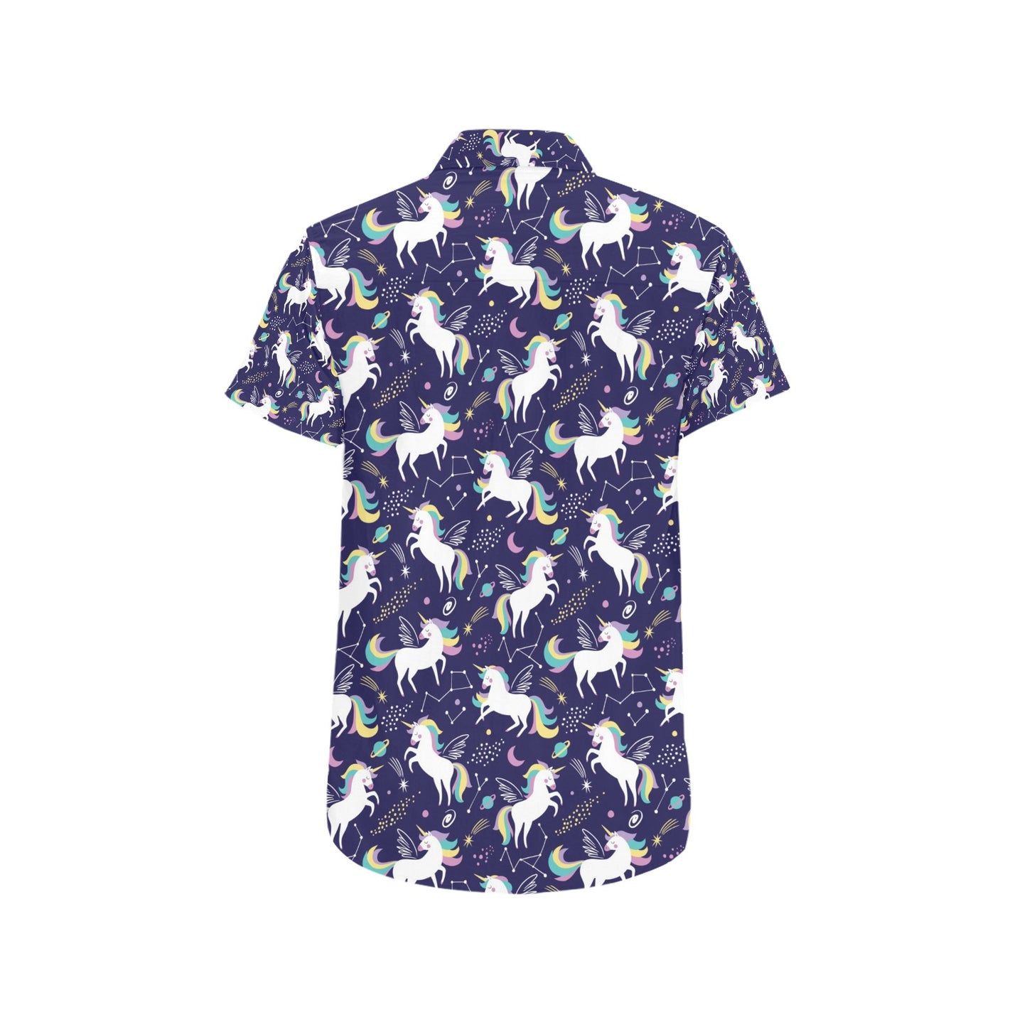 Unicorn Print Design LKS305 Men Short Sleeve Button Up Shirt