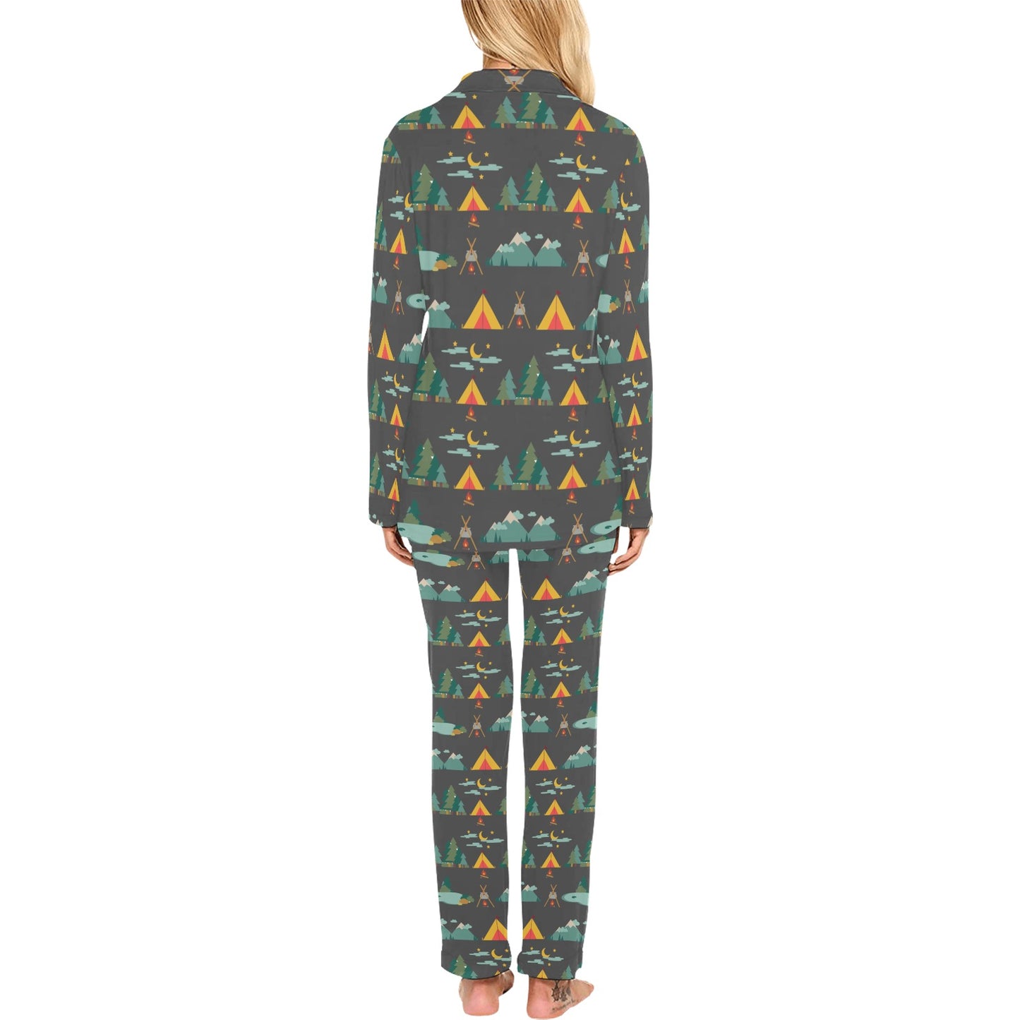 Camping Tent Pattern Print Design 03 Women's Long Pajama Set