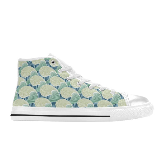 Wave Japan Style Print Design LKS302 Men's High Top Canvas Shoes