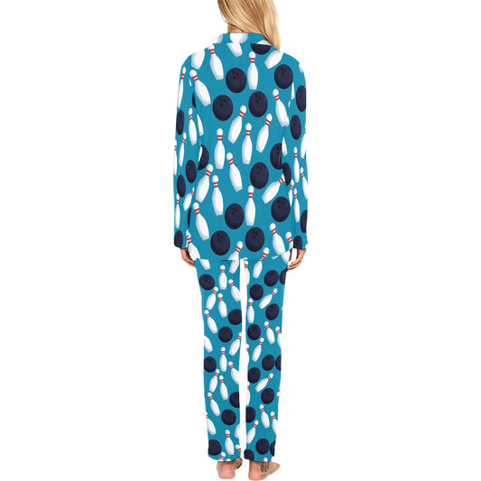 Bowling Pin Pattern Print Design 010 Women's Long Pajama Set