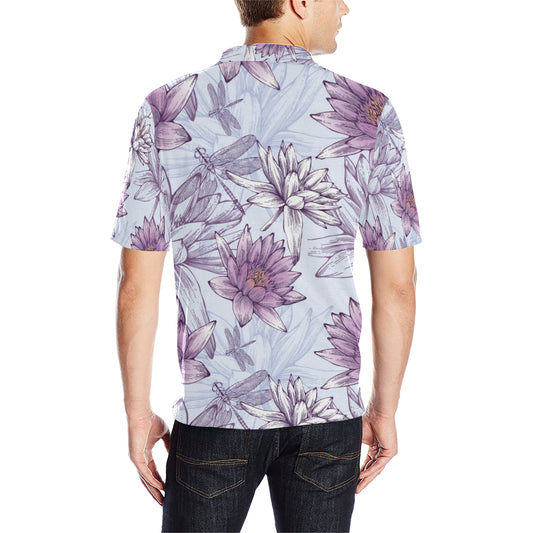 Water Lily Pattern Print Design WL01 Men Polo Shirt