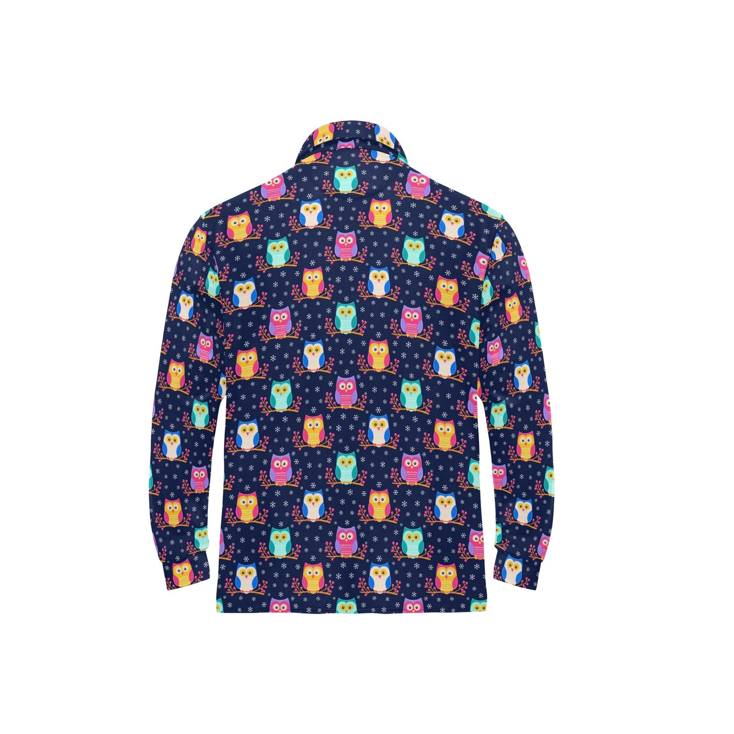 Owl Cute Themed Design Print Long Sleeve Polo Shirt For Men's