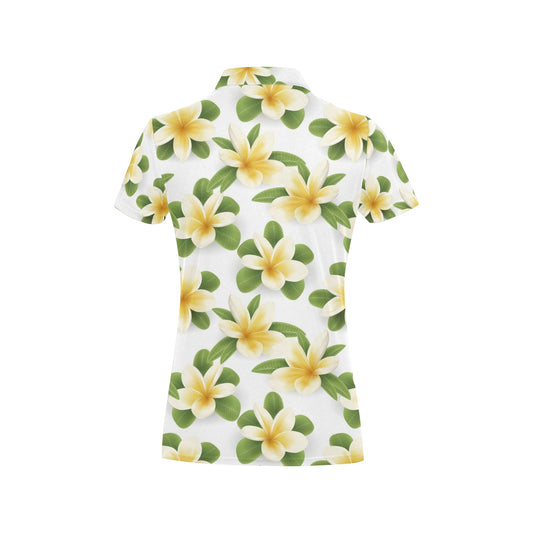 Yellow Plumeria Pattern Print Design PM012 Women's Polo Shirt