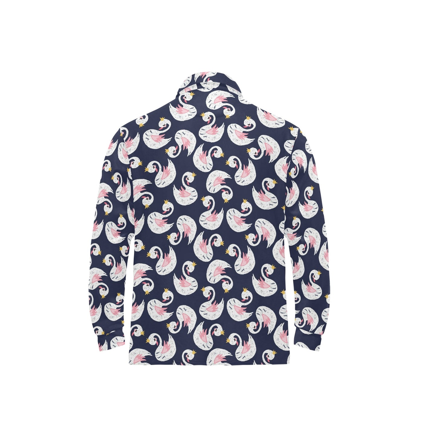 Swan Print Design LKS403 Long Sleeve Polo Shirt For Men's