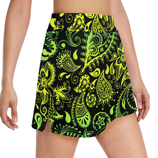 Paisley Green Design Print 17" Golf & Pickleball Skort with Pockets