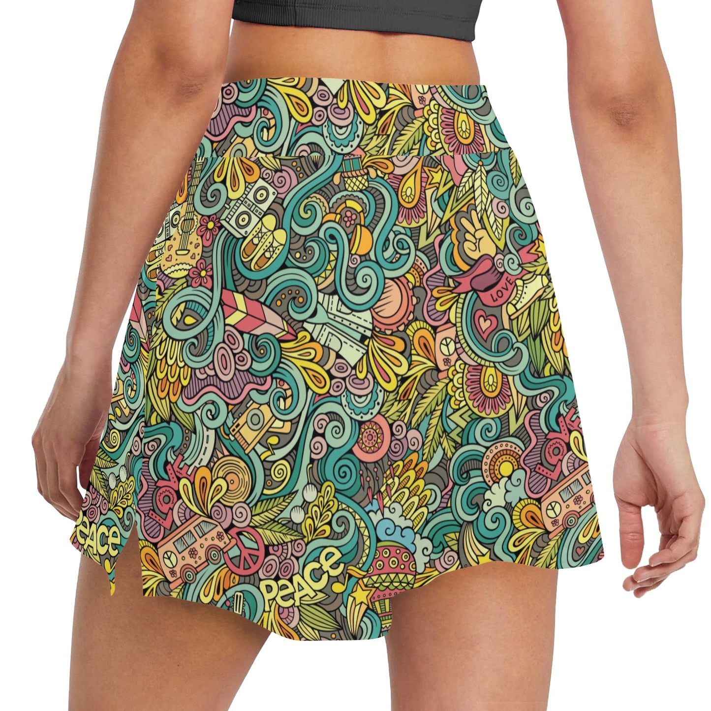 Hippie Print Design LKS302 Women's Golf Skirt with Pocket