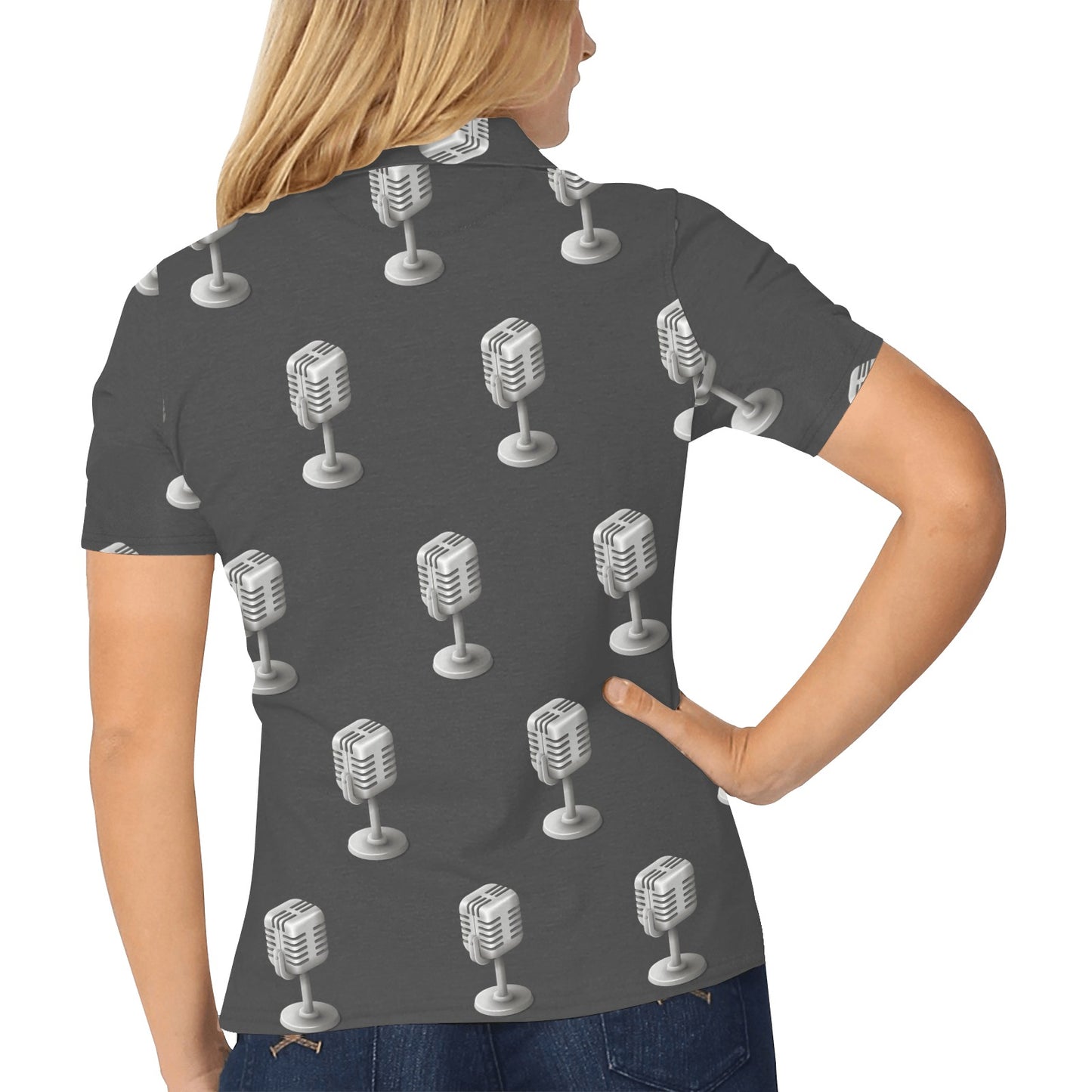 Microphone Vintage Pattern Print Design 01 Women's Polo Shirt