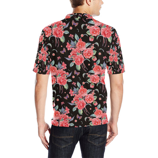 Camellia Pattern Print Design CM03 Men Polo Shirt