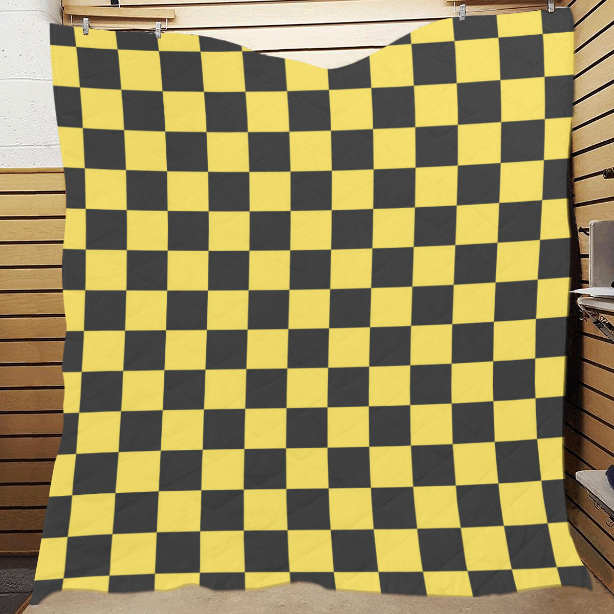 Checkered Yellow Pattern Print Design 03 Premium Quilt