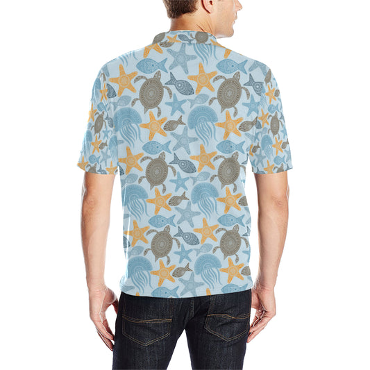 Polynesian Jellyfish Turtle Print Men Polo Shirt