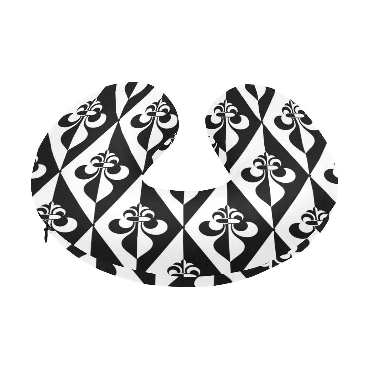 Fleur De Lis Black White Pattern Print Design 02 U-Shaped Travel Neck Pillow