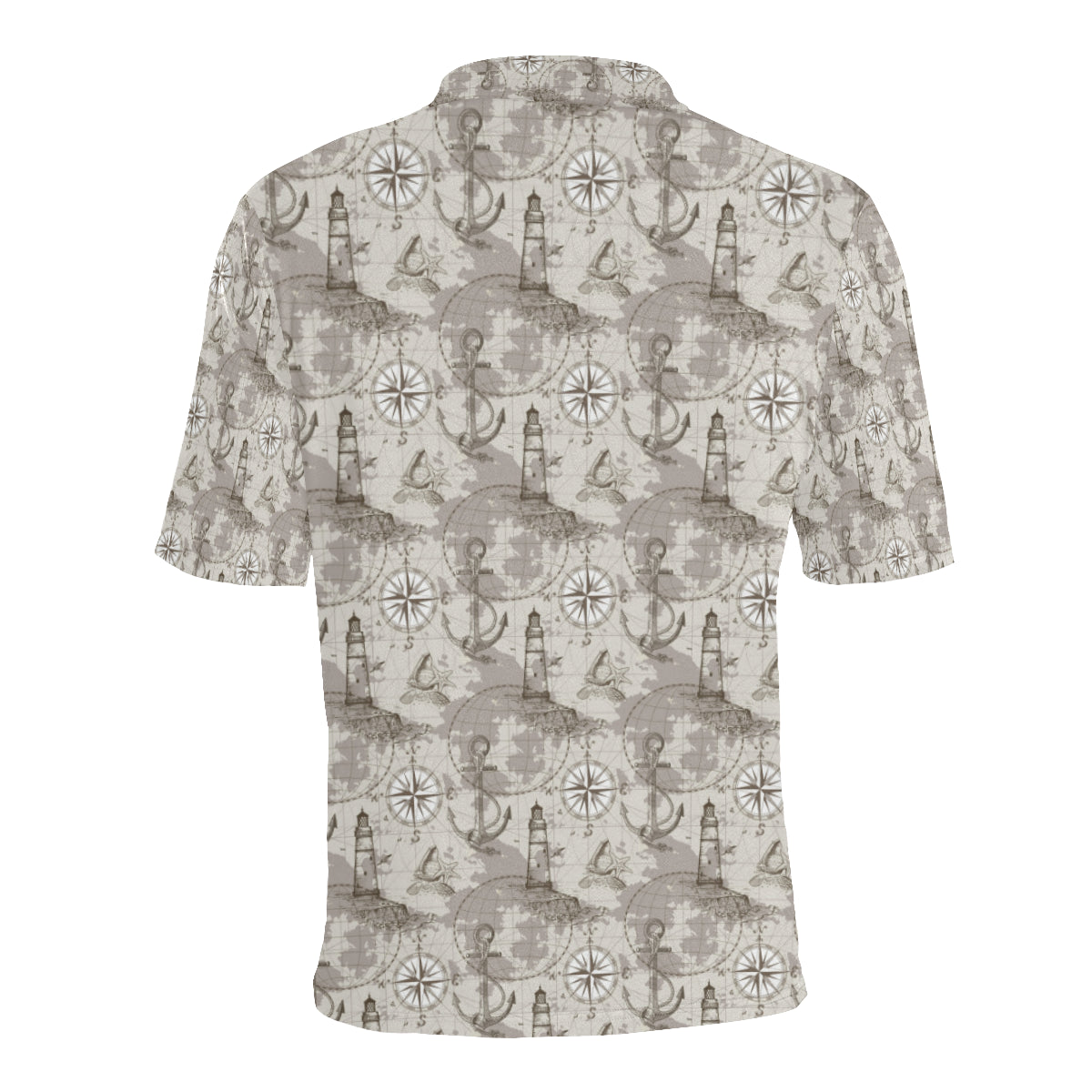 Nautical Map Design Themed Print Men Polo Shirt