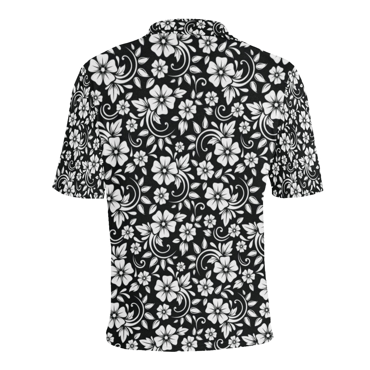Floral Black White Themed Print Men Polo Shirt