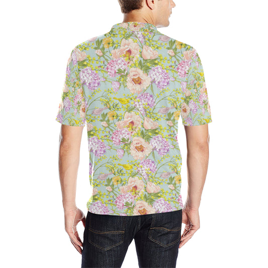 Hydrangea Pattern Print Design HD02 Men Polo Shirt