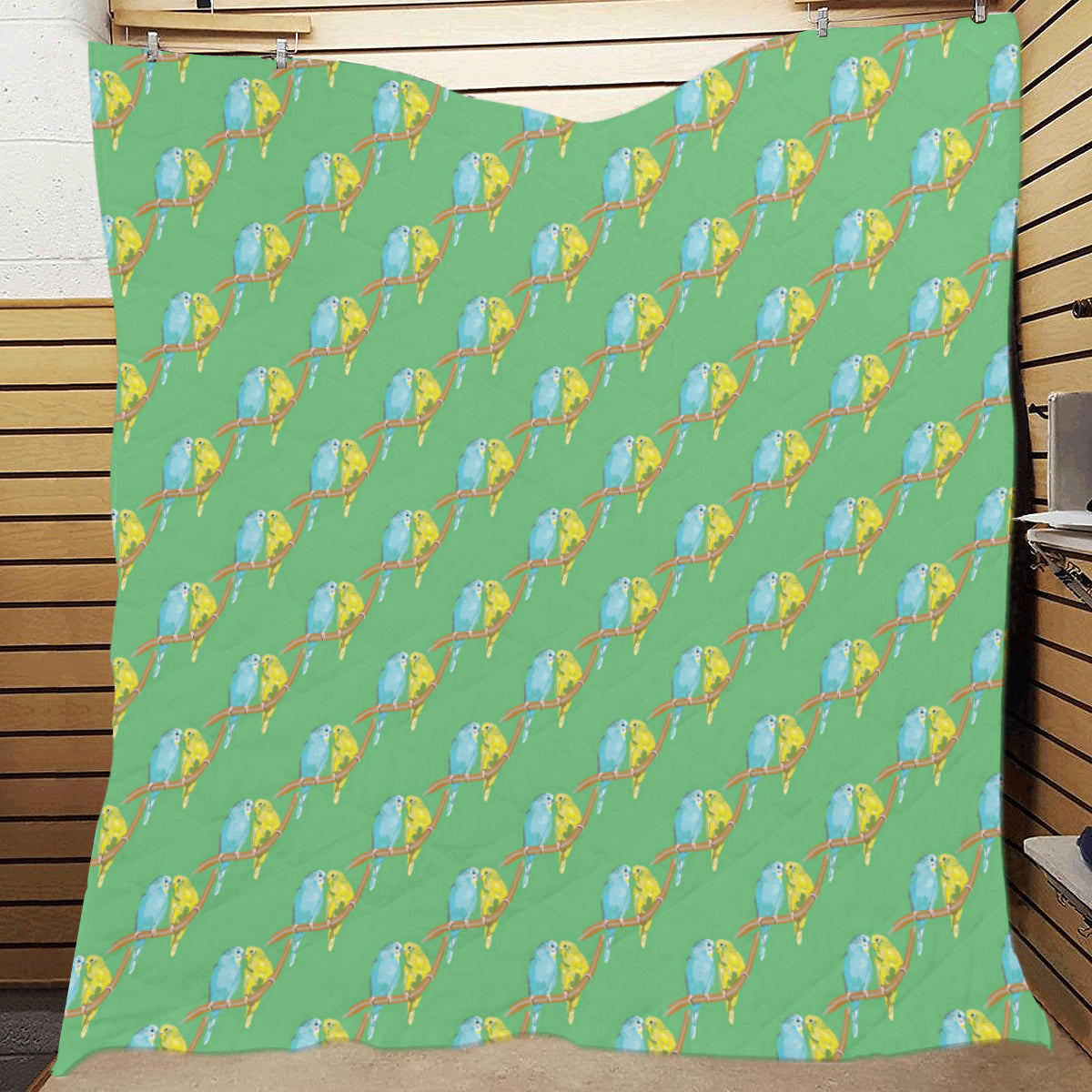 Budgerigar Pattern Print Design 01 Premium Quilt
