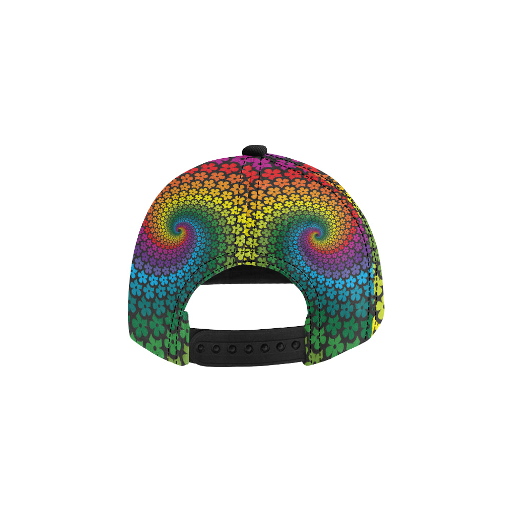 Flower Power Rainbow Spiral Print Snapback Cap