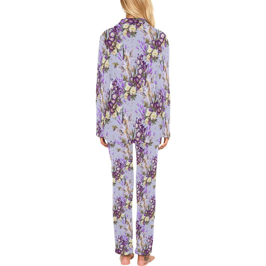 Iris Pattern Print Design IR07 Women's Long Pajama Set
