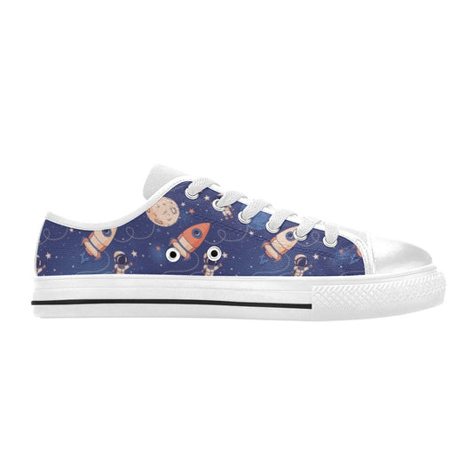 Space Astronaut Rocket Print Design LKS304 Women's White Low Top Shoes