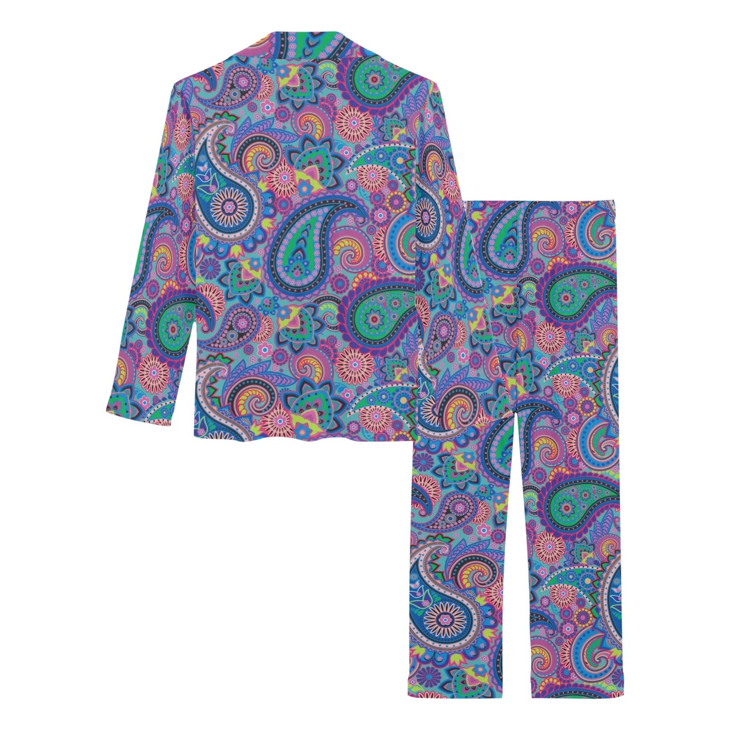 Paisley Colorful Pattern Print Design A02 Women's Long Pajama Set