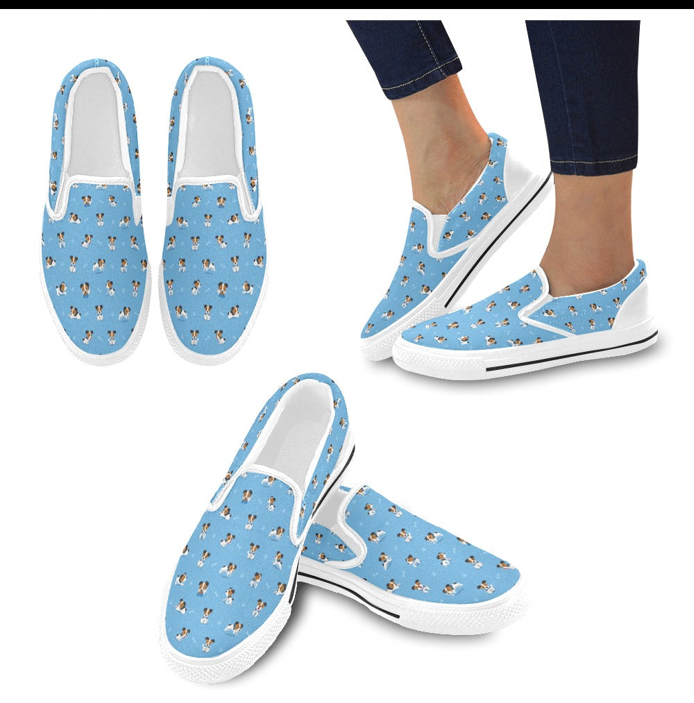 Russell Terriers Print Design LKS3010 White Slip Ons Canvas Women's Shoes