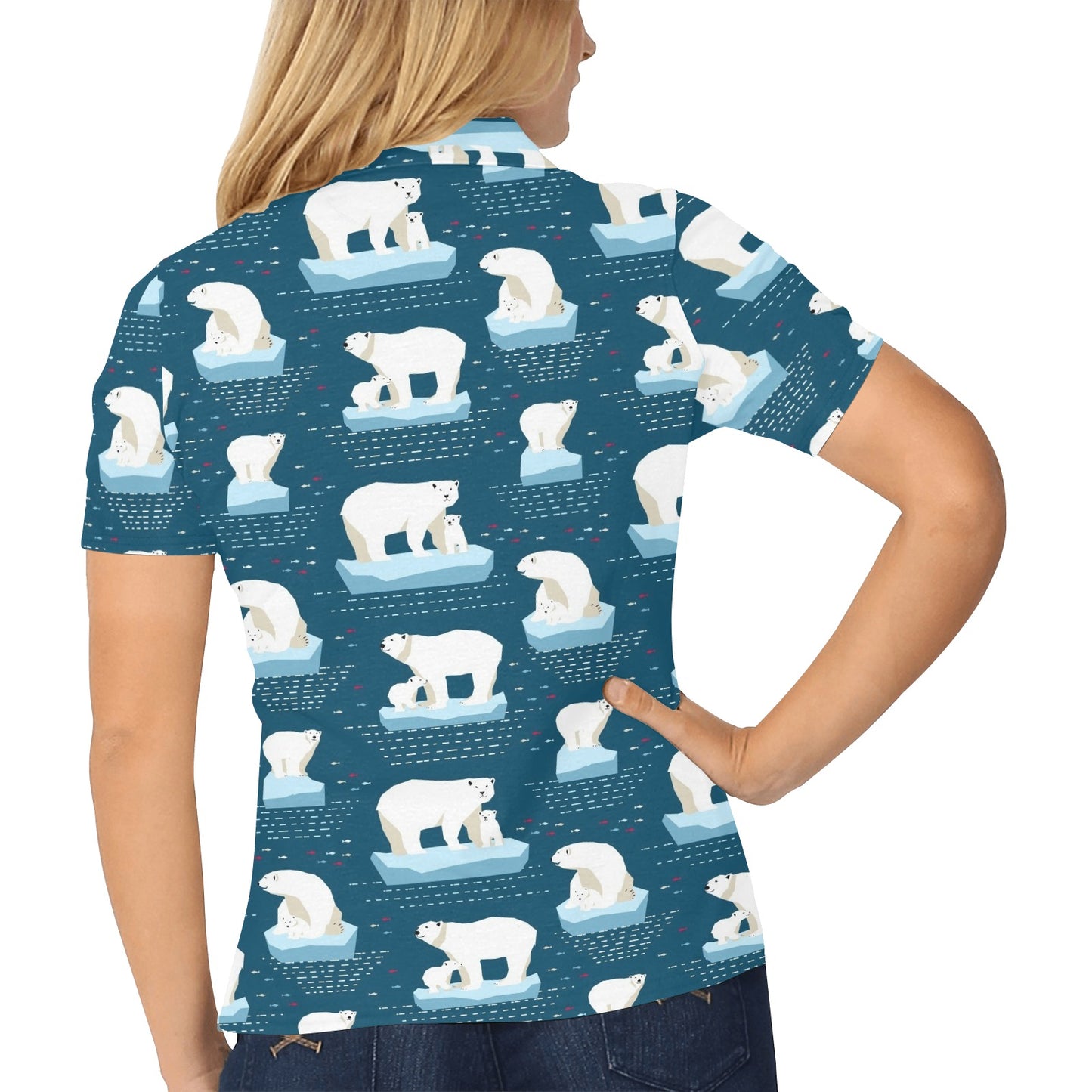 Polar Bear Pattern Print Design PB02 Women's Polo Shirt