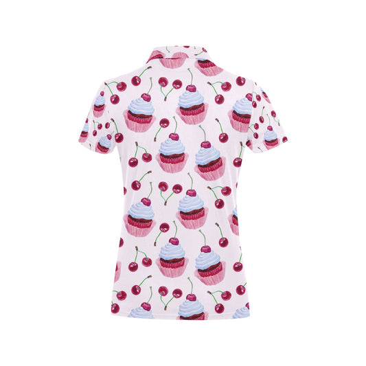 Cherry Cupcake Pink Pattern Women's Polo Shirt